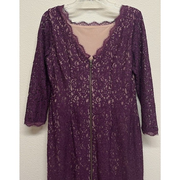 ADRIANNA PAPELL Lace Sheath Dress 3/4 Sleeve Women's Size 10 Burgundy - Picture 11 of 12